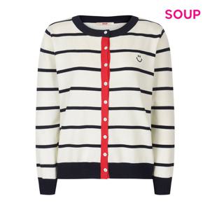 [숲]스마일 배색 스트라이프 니트 가디건 S61GD10