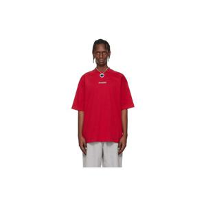 25 FW 베트멍 남성 레드 코튼 티셔츠 261669M213019