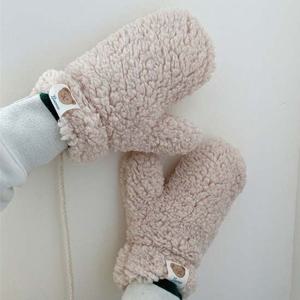 귀여운 곰돌이 따뜻한 양털 도톰 벙어리 장갑 베이지