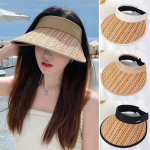 여성 컬러풀 밀짚 스타일 바닷가 휴양지 외출 썬캡