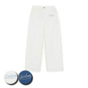 MLB 여성 바시티 레터링 커브드 와이드 데님팬츠 (3FDPV0261)