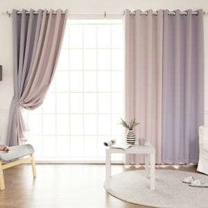 까르데코 디망쉬솔리드 투톤암막커튼4장 라일락+베이비핑크