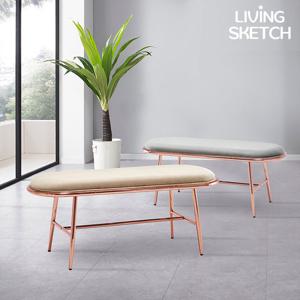 [리빙스케치]에덴 퍼미 2인 1100 벤치 체어[착불]벨벳 로즈골드 인테리어의자