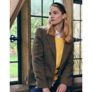 헤지스 여성 24FW 가격인하울100% 다크베이지 글렌 체크 문트위드 싱글 자켓 HSJA4D903I3