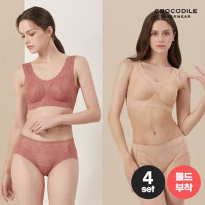 [크로커다일] 레이스 스킨 브라+팬티 4종세트 CDW2O3435_T