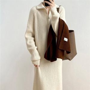 LN 프렌치 반집업 니트 롱 원피스 스웨터 여성 여자 긴팔 겨울