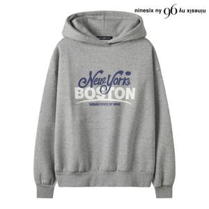 [나인식스뉴욕(영캐주얼)]기모 레터링 오버핏 후드 긴팔 티셔츠 (NP4LW015L0)