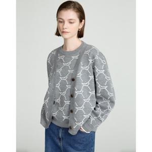 닥스 여성 25FW 라이트그레이 강아지 자카드 니트가디건 DLSW5D937G1