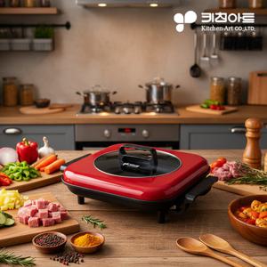 [45cm 넓은 면적과 눌어붙지않는 프리미엄 불소수지 벌집패턴 코팅] 키친아트 허브 명절용 사각대형 전기 잔치팬 KPP-2740