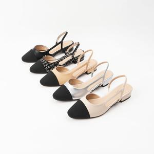 [신난다슈]여성 슬링백힐 3cm 여자 슬링백 구두 플랫 펌프스 단화 투톤 낮은굽 SKE242814