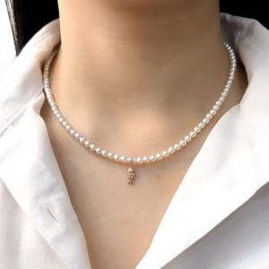 14k 4mm 스왈진주 물고기 큐빅 목걸이 OPPN0681