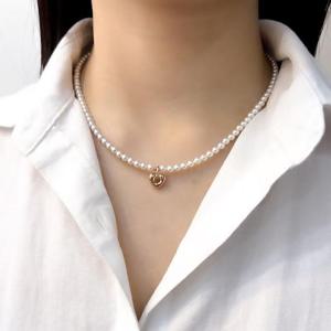 14k 4mm 스왈진주 하트 목걸이 OPPN0683