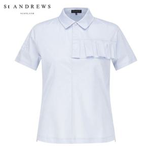 [세인트앤드류스] 여성 플리츠 디테일 세미 오버핏 크롭 반팔 티셔츠 821C2TO079_BL