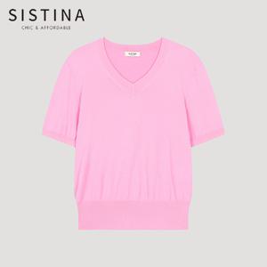 [SISTINA] 인기 데일리 브이넥 반팔 니트_ASKPOO21630_PI