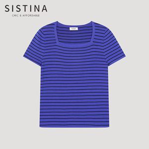 [SISTINA](77size) 스트라이프 스쿱넥 니트_ASKPOO21060_BL