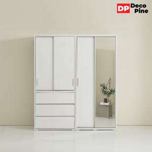 데코파인 필미 슬라이딩 옷장 1600 Q세트 3단 서랍 전신거울