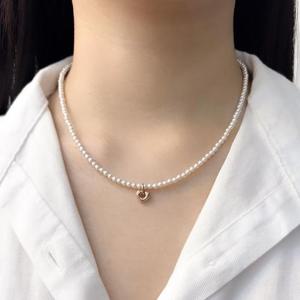 14k 3mm 스왈진주 하트 목걸이 OPPN0684