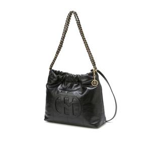 [헤지스ACC] H패치 블랙 레더 퀼팅 체인 숄더백 M HIBA4F551BK