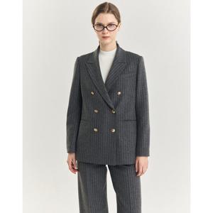 헤지스 여성 24FW 반값세일SET-UP울 그레이 스트라이프 더블 자켓 HSJA4D994G2