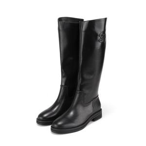 [바바라(슈즈)]가죽 엠블럼 장식 속기모 데일리 롱 부츠 BBH878BK