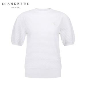 [세인트앤드류스] 여성 엠보 패턴 퍼프 소매 반팔 니트 821D3SR101_WH