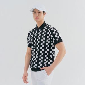 [레노마골프] 남성 체크 패턴 요꼬 카라 반팔 니트 RMSPN2202-199