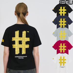 [빈트릴]우먼즈 옐로우 테이핑 해시태그 티셔츠 BA252TS501