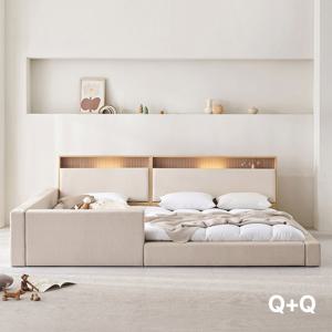 아씨방가구 제로업 LED수납헤드 가죽 세이프 패밀리침대 Q+Q 본넬