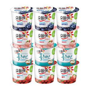 [빙그레]빙그레 요플레 홈 180g 4종 혼합 12입 (딸기3+블루베리3+복숭아3+플레인3) / 요거트