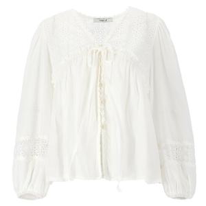 [에이비에프지]V넥 레이스 디테일 긴팔 면 블라우스 APZ2HB35E