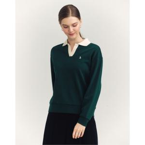 헤지스 여성 24FW 가격인하스테디셀러면 다크그린 루즈핏 긴소매 카라 티셔츠 WSTS4D801E3