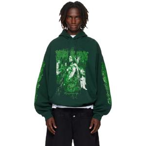 25 FW 베트멍 남성 그린 크레이들 오브 필스 님페타민 오버사이즈 후드티 252669M202003