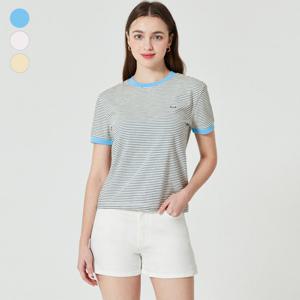 [게스(진)]여성 립 배색 골지 스트라이프 반팔티 OO2K1477