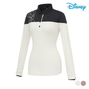 [디즈니골프]여성 아트웍 언발 배색 긴팔 카라 티셔츠 DM3LTS003