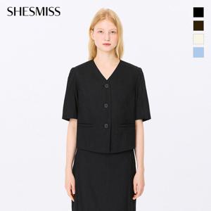 [쉬즈미스] 핀턱 숄더 브이넥 반팔 자켓_SWWJKP22720