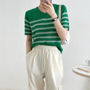 [샵앤]라올 국산 여성V넥 단가라 반팔 니트 티셔츠 21DS-WKN-239