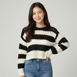 [행텐][행텐]여성 스트라이프 메쉬 크롭 니트-SE2051046014034