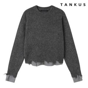 [탱커스]컷팅 스트라이프 셔츠 레이어드 니트 (TX3KP011L0)