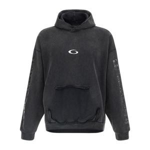 발렌시아가 로고 자수 워시드 플리스 후드 티셔츠 744441TTVE6