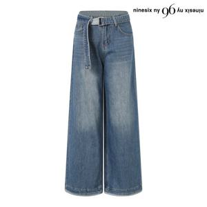 나인식스뉴욕 벨티드 체크 배색 하이웨스트 데님 팬츠 (NP3TA023L0)