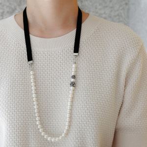 바이데이지 큐빅볼 벨벳 리본 8mm 진주 목걸이 Bn0593