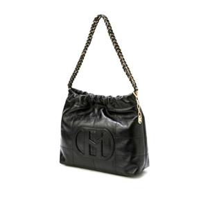 [헤지스ACC] H패치 블랙 레더 퀼팅 체인 호보 숄더백 M HIBA4E551