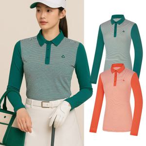 비티알 여성 스트라이프 골프 긴팔 카라 티셔츠 BSC044VT6W