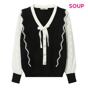 [숲]레이스 퍼프 소매 리본넥 니트 (S5ALK01)