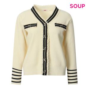 [숲]리본 배색 라인 니트 가디건 (S59GD11)