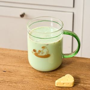 [모던하우스] L 냥이네 빵굼터 내열 손잡이 유리잔 초록손잡이 430ml