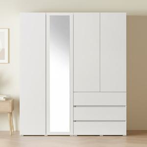 아씨방가구 피트 원터치 원룸 행거 전신거울+3단 서랍 옷장 세트 1600