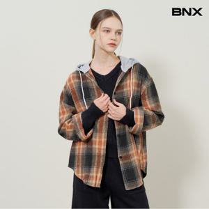 [BNX] 후드넥 루즈핏 체크 긴팔 셔츠 (BX4BL004L0)