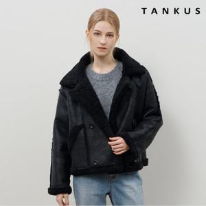 [탱커스] 하이넥 버클 레더 더블 버튼 무스탕 자켓 (TX4JK014L0)