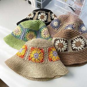 플라워 밀짚 여성 벙거지 버킷햇 모자 지사